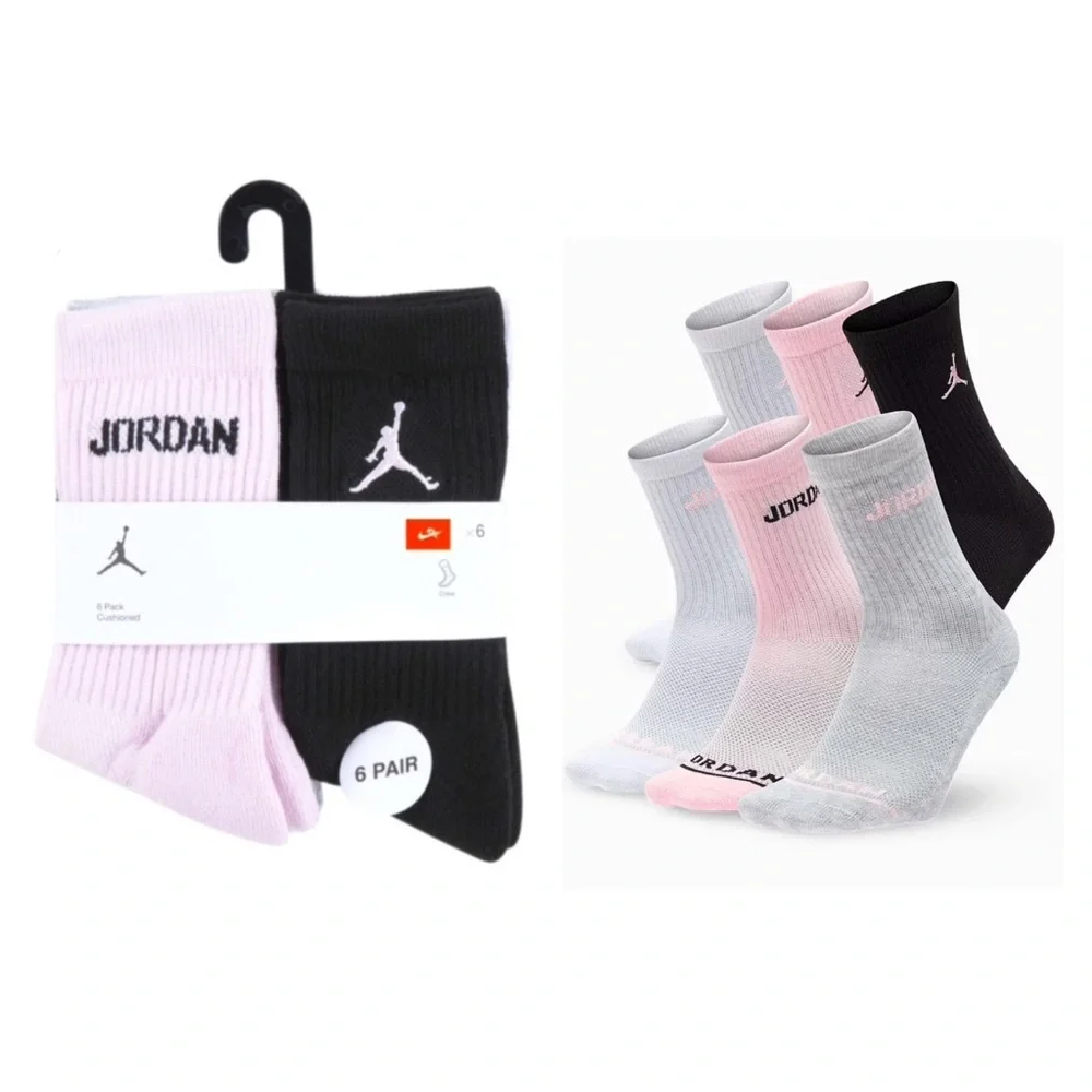 Air Jordan Dri-fit Cushioned Crew Socks 6 pack multicolor black pink white gray